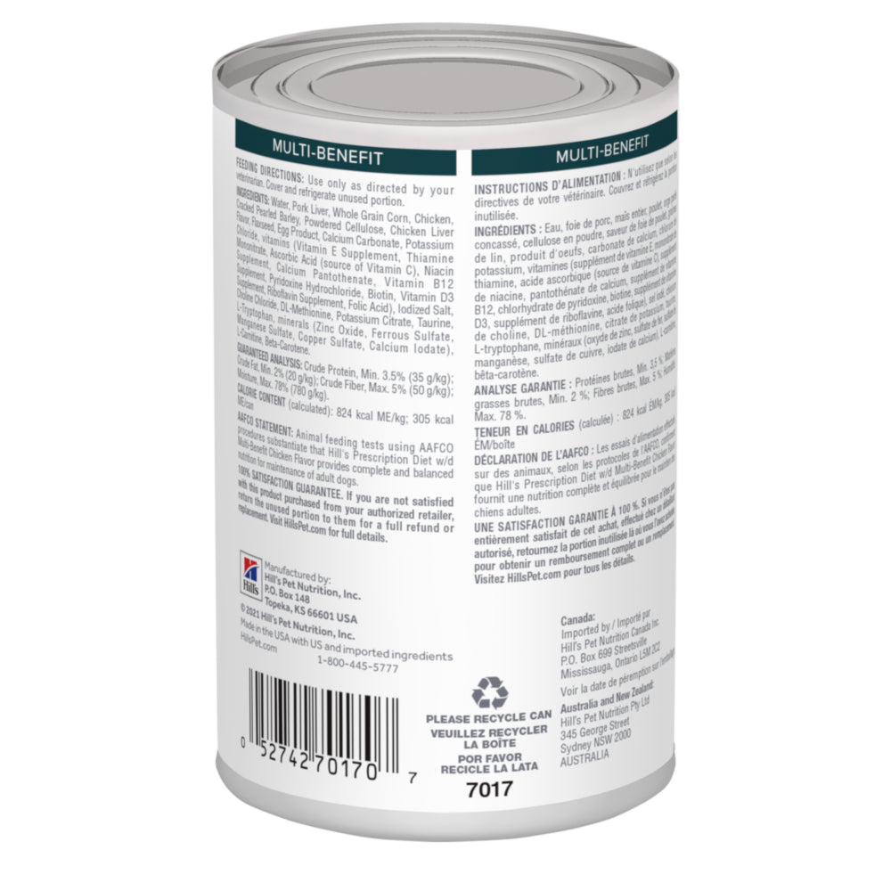 Hill's Prescription Diet w/d Multi-Benefit Chicken Flavor Wet Dog Food 13oz